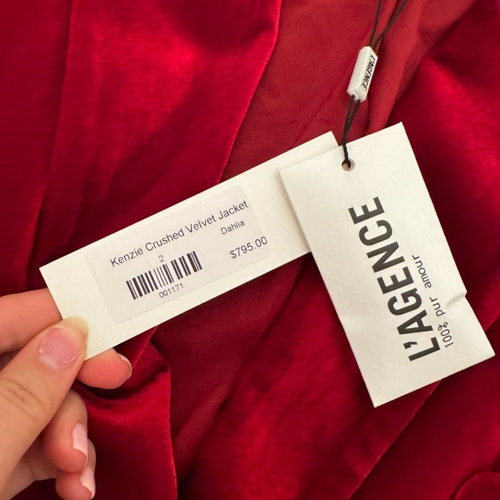 NWT L'AGENCE Kenzie Red Crushed Velvet Double Breasted Blazer Jacket - Picture 10 of 15